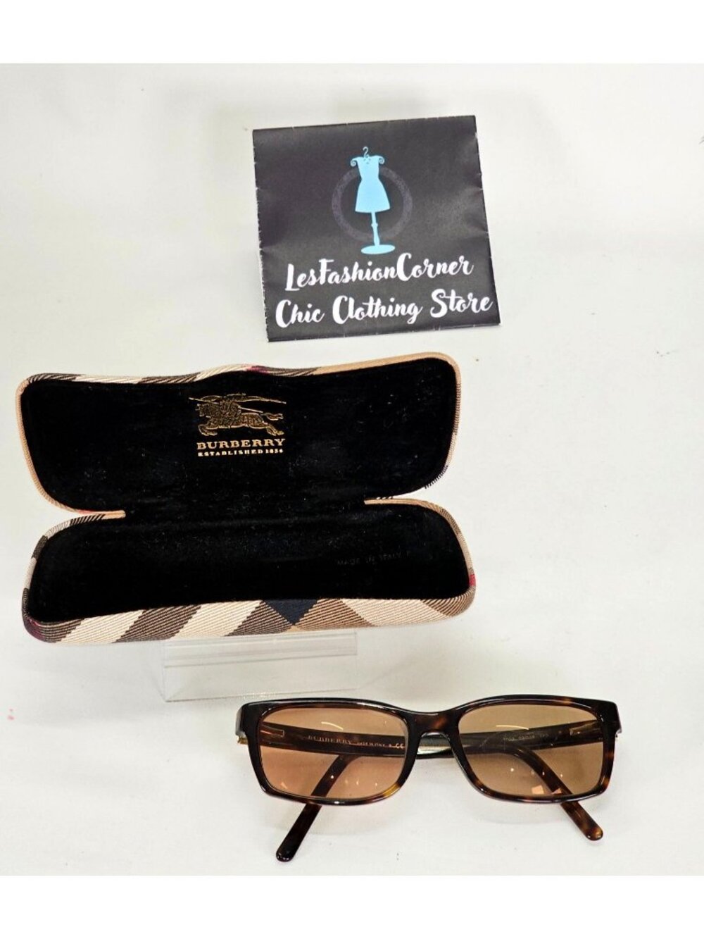 Burberry Women's Tortoiseshell Square Frames With Plaid Case 129